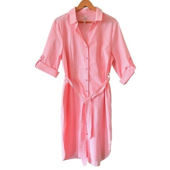 Lulu-B Dresses & Skirts - LULU-B Seersucker Button Down Shirt Dress Orange Pink Size L